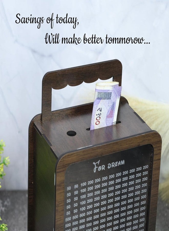 YESVIYA Travel Bag Wooden Piggy Bank for Kids & Adults | Carved Coin Box | Money Saver with Numbers | Donation Box, Savings Box, Mini Bank, Smart Wooden Coin Box - Image 4